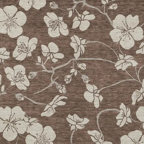 Brown And Beige Floral Washable Indoor Outdoor Area Rug Photo 7