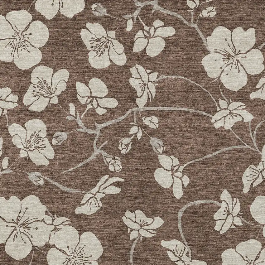 Brown And Beige Floral Washable Indoor Outdoor Area Rug Photo 7