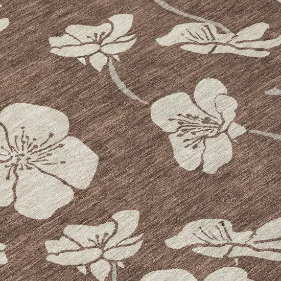 Brown And Beige Floral Washable Indoor Outdoor Area Rug Photo 6