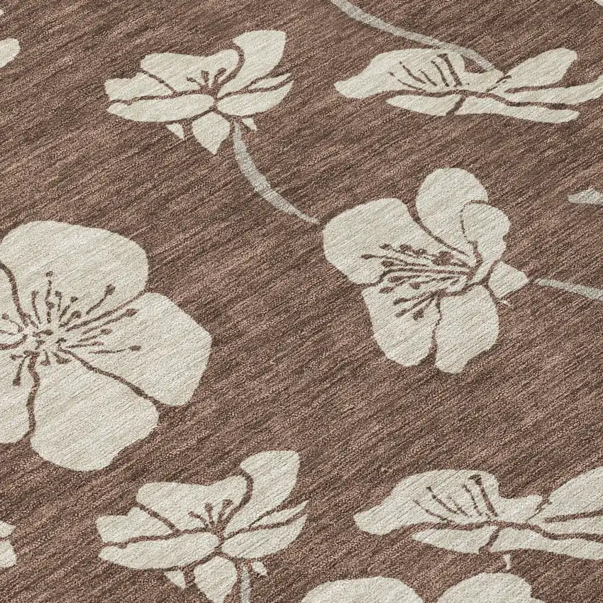 Brown And Beige Floral Washable Indoor Outdoor Area Rug Photo 6