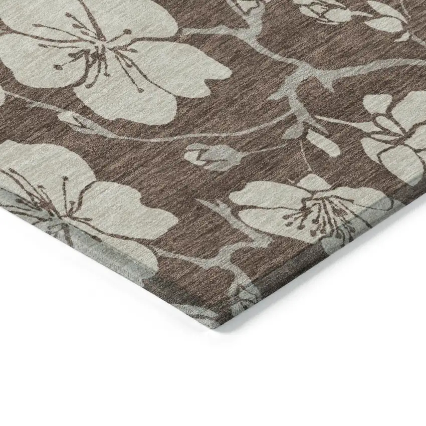 Brown And Beige Floral Washable Indoor Outdoor Area Rug Photo 5