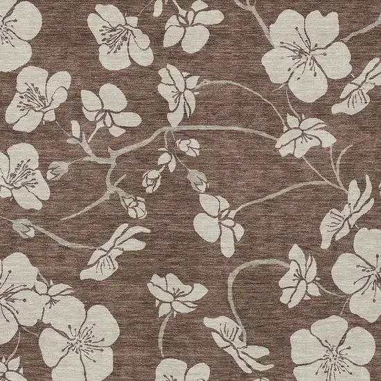 Brown And Beige Floral Washable Indoor Outdoor Area Rug Photo 7