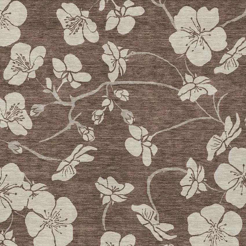 Brown And Beige Floral Washable Indoor Outdoor Area Rug Photo 7