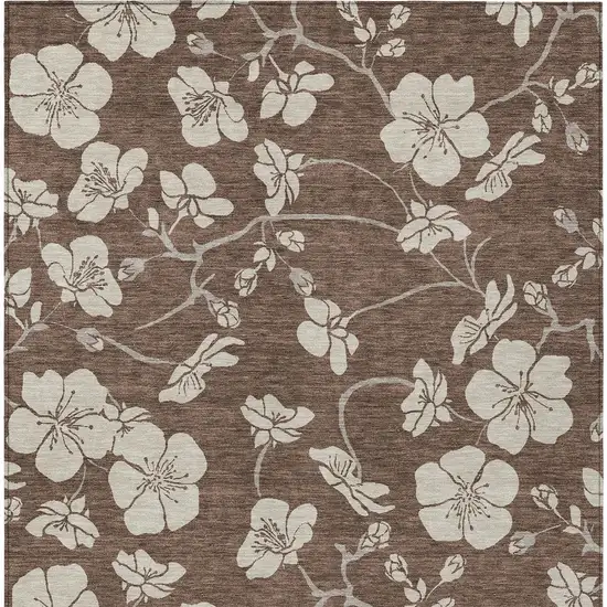Brown And Beige Floral Washable Indoor Outdoor Area Rug Photo 8