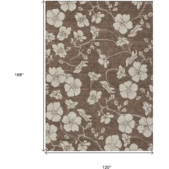 Brown And Beige Floral Washable Indoor Outdoor Area Rug Photo 3