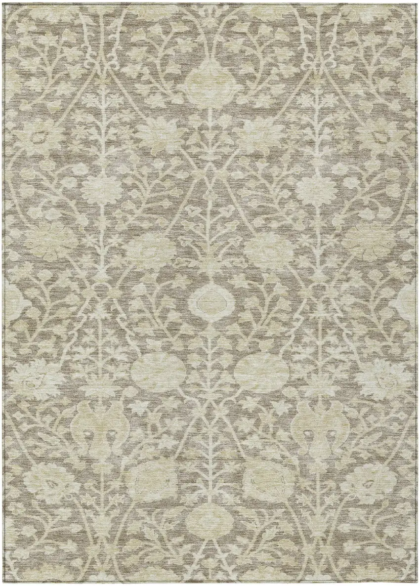 Brown And Beige Floral Washable Indoor Outdoor Area Rug Photo 2