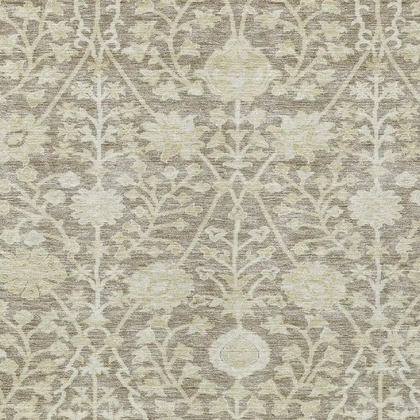 Brown And Beige Floral Washable Indoor Outdoor Area Rug Photo 5