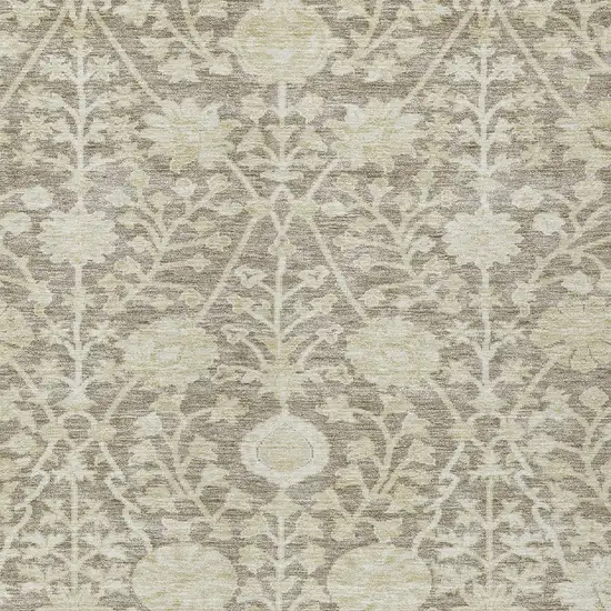 Brown And Beige Floral Washable Indoor Outdoor Area Rug Photo 5