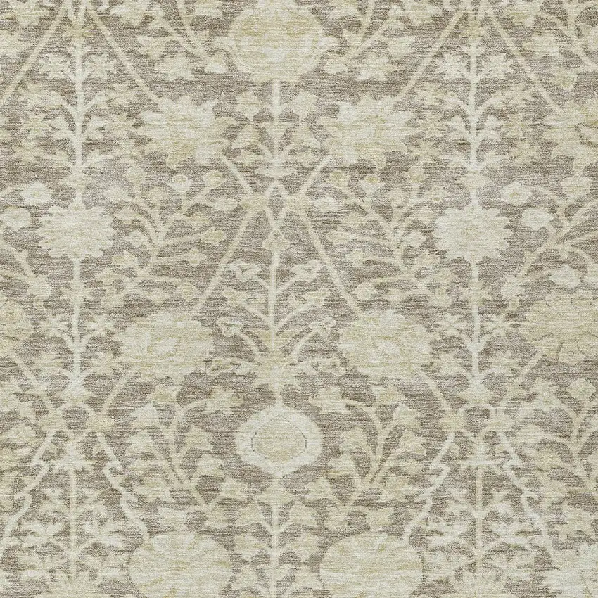 Brown And Beige Floral Washable Indoor Outdoor Area Rug Photo 5