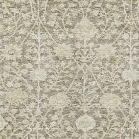 Brown And Beige Floral Washable Indoor Outdoor Area Rug Photo 5