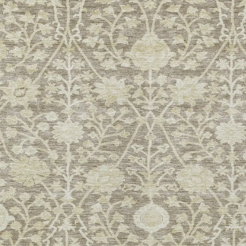 Brown And Beige Floral Washable Indoor Outdoor Area Rug Photo 5