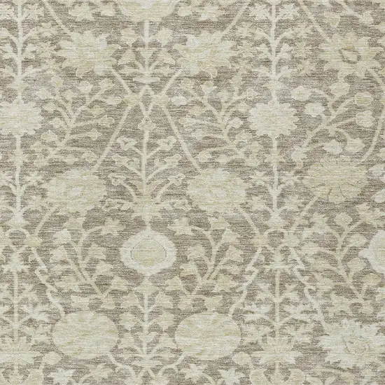 Brown And Beige Floral Washable Indoor Outdoor Area Rug Photo 5