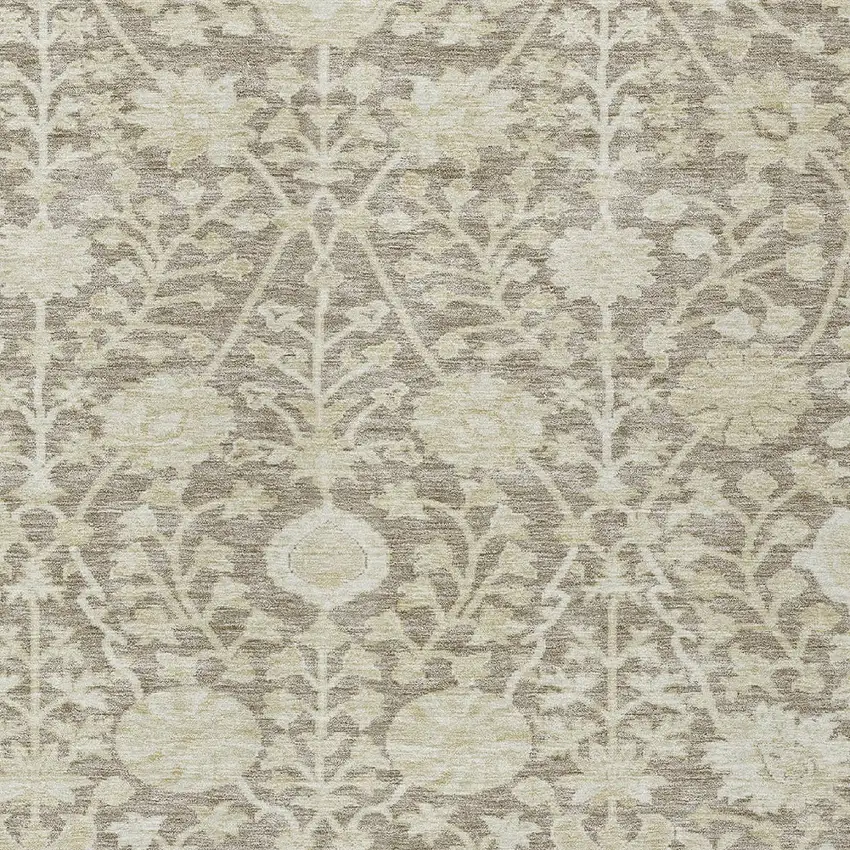 Brown And Beige Floral Washable Indoor Outdoor Area Rug Photo 5