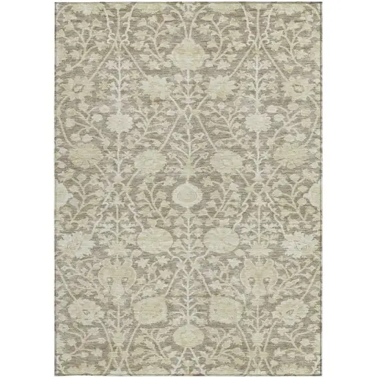 Brown And Beige Floral Washable Indoor Outdoor Area Rug Photo 6