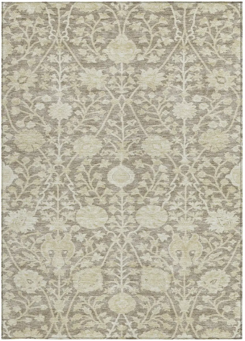 Brown And Beige Floral Washable Indoor Outdoor Area Rug Photo 6