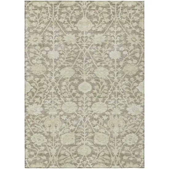 Brown And Beige Floral Washable Indoor Outdoor Area Rug Photo 2