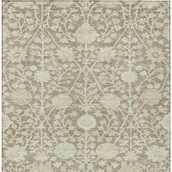 Brown And Beige Floral Washable Indoor Outdoor Area Rug Photo 5