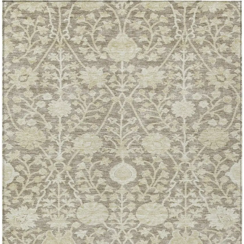 Brown And Beige Floral Washable Indoor Outdoor Area Rug Photo 5