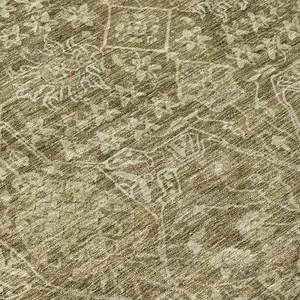 Photo of Brown And Beige Floral Washable Indoor Outdoor Area Rug