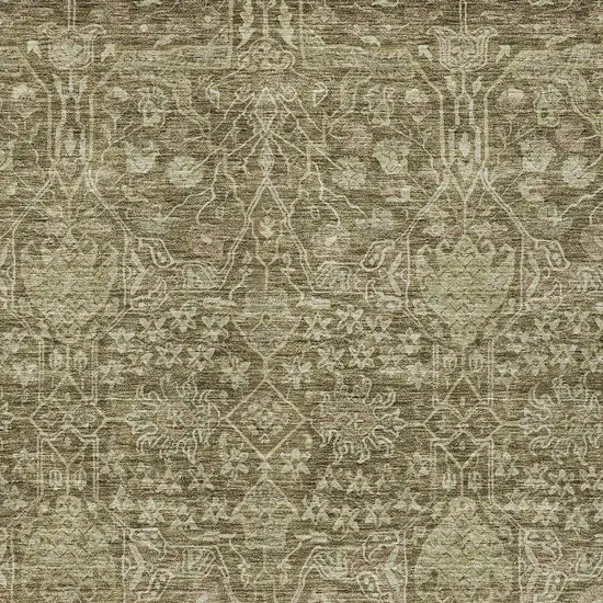 Brown And Beige Floral Washable Indoor Outdoor Area Rug Photo 6