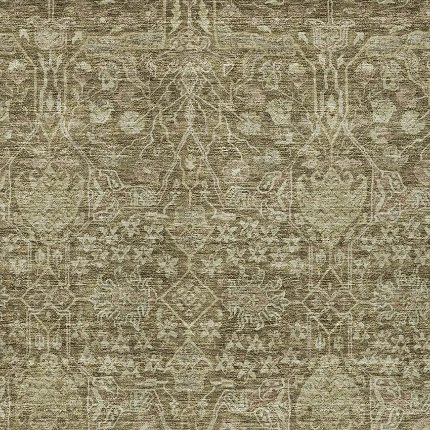 Brown And Beige Floral Washable Indoor Outdoor Area Rug Photo 6