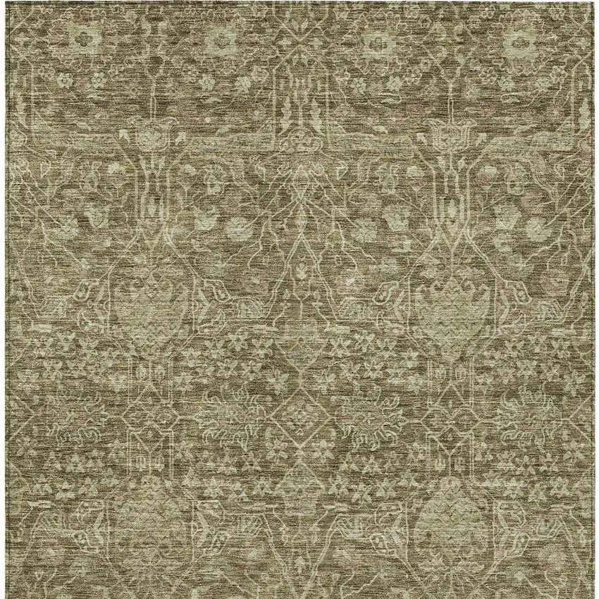 Brown And Beige Floral Washable Indoor Outdoor Area Rug Photo 7