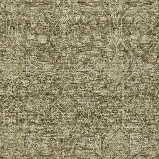 Brown And Beige Floral Washable Indoor Outdoor Area Rug Photo 6