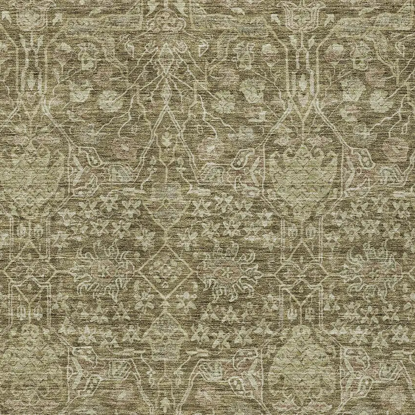 Brown And Beige Floral Washable Indoor Outdoor Area Rug Photo 6