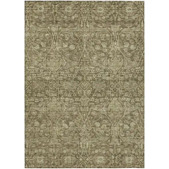 Brown And Beige Floral Washable Indoor Outdoor Area Rug Photo 2