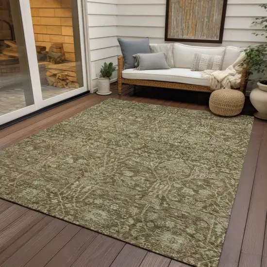 Brown And Beige Floral Washable Indoor Outdoor Area Rug Photo 8