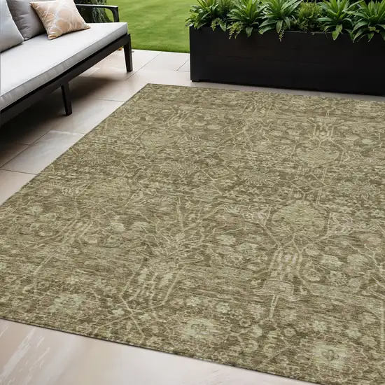 Brown And Beige Floral Washable Indoor Outdoor Area Rug Photo 1