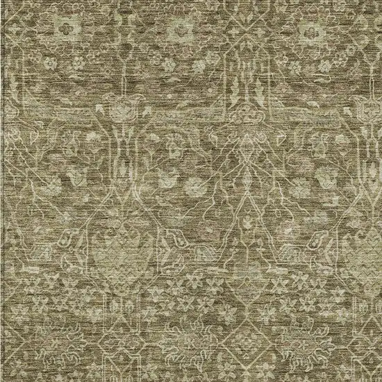 Brown And Beige Floral Washable Indoor Outdoor Area Rug Photo 6