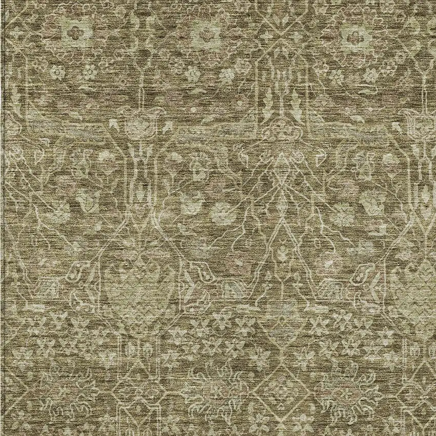 Brown And Beige Floral Washable Indoor Outdoor Area Rug Photo 6