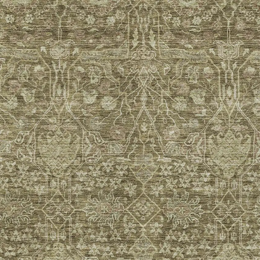 Brown And Beige Floral Washable Indoor Outdoor Area Rug Photo 6