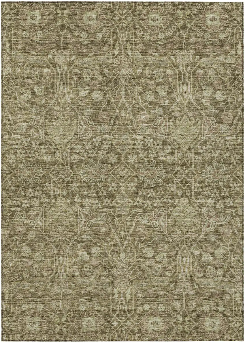 Brown And Beige Floral Washable Indoor Outdoor Area Rug Photo 2