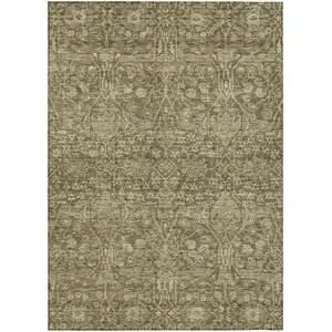 Photo of Brown And Beige Floral Washable Indoor Outdoor Area Rug