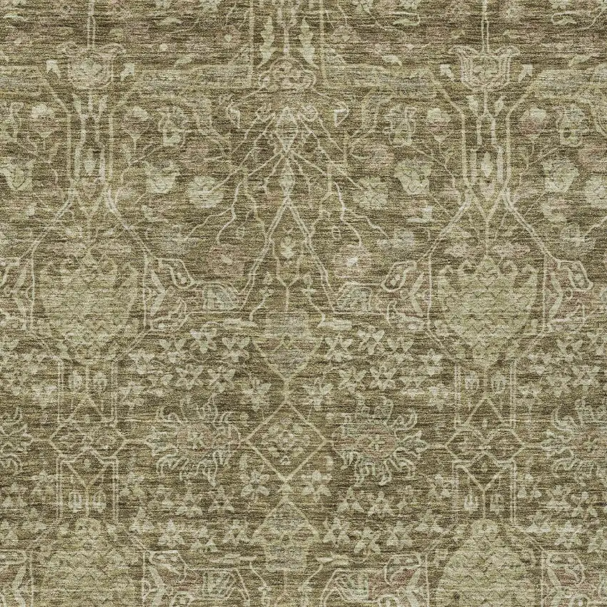 Brown And Beige Floral Washable Indoor Outdoor Area Rug Photo 6