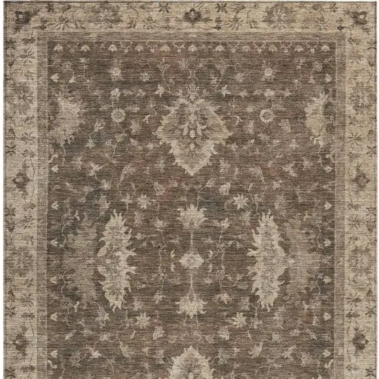 Brown And Beige Floral Washable Indoor Outdoor Area Rug Photo 4