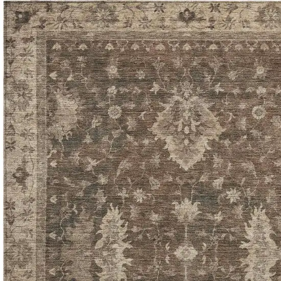 Brown And Beige Floral Washable Indoor Outdoor Area Rug Photo 3