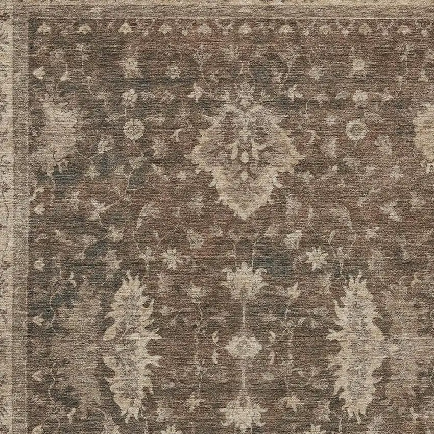 Brown And Beige Floral Washable Indoor Outdoor Area Rug Photo 3