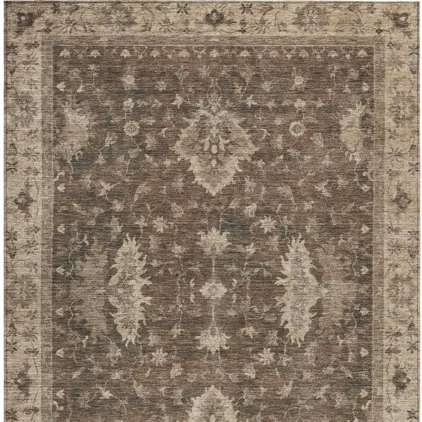 Brown And Beige Floral Washable Indoor Outdoor Area Rug Photo 4