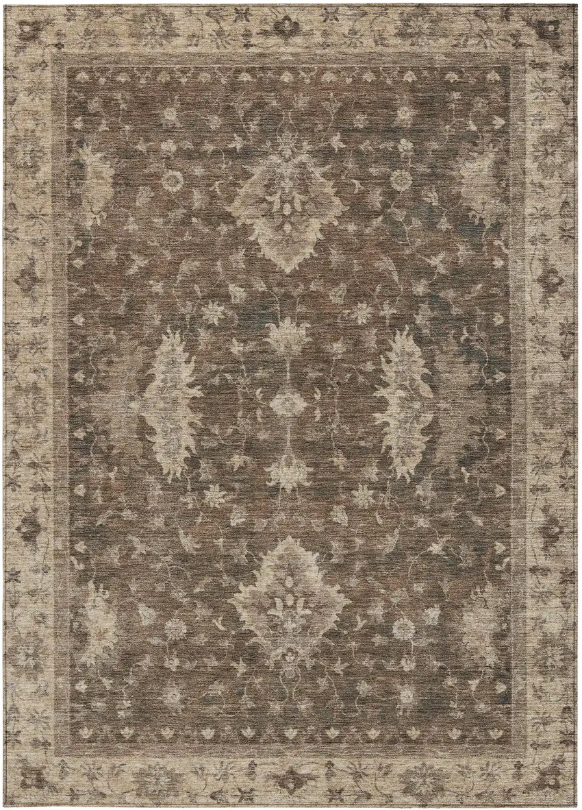 Brown And Beige Floral Washable Indoor Outdoor Area Rug Photo 4