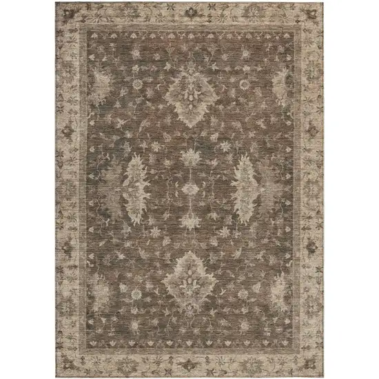 Brown And Beige Floral Washable Indoor Outdoor Area Rug Photo 1