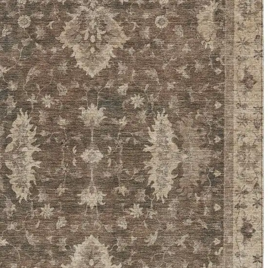 Brown And Beige Floral Washable Indoor Outdoor Area Rug Photo 4