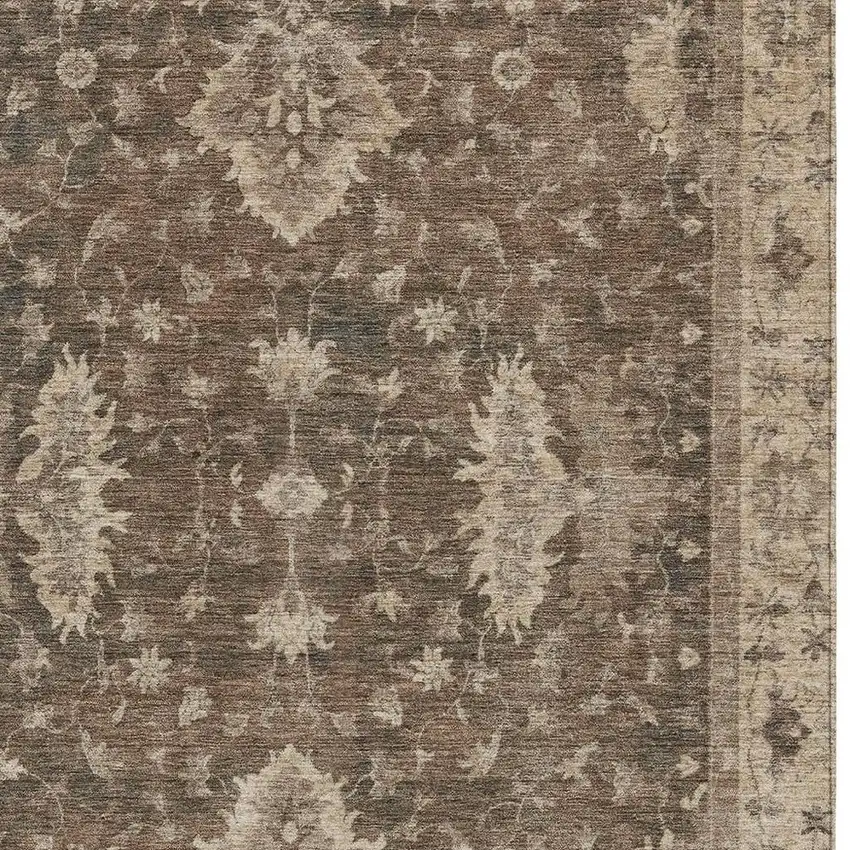 Brown And Beige Floral Washable Indoor Outdoor Area Rug Photo 4
