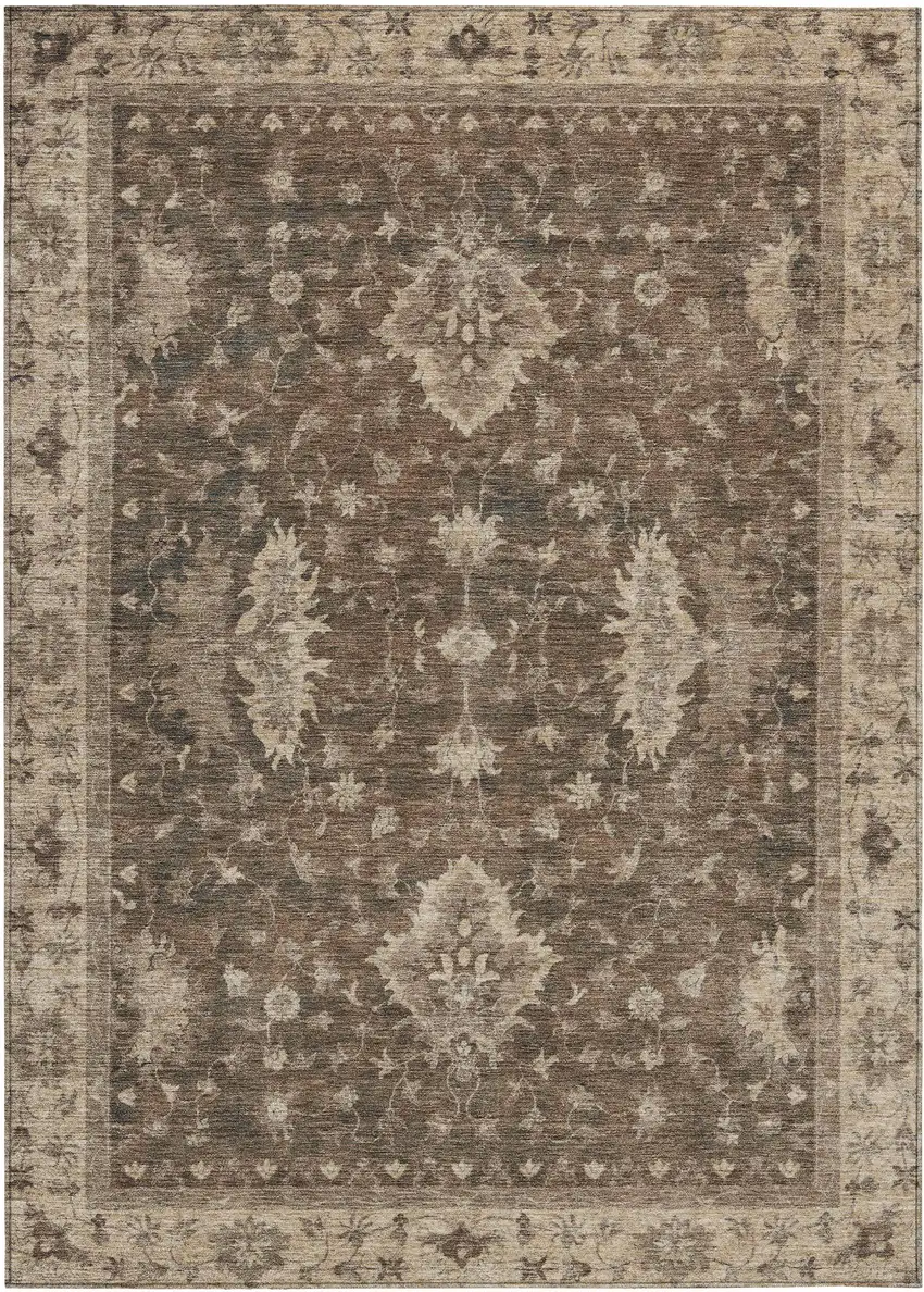 Brown And Beige Floral Washable Indoor Outdoor Area Rug Photo 1