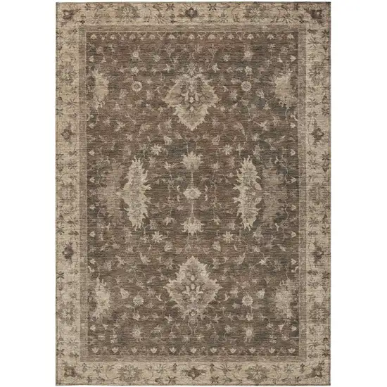 Brown And Beige Floral Washable Indoor Outdoor Area Rug Photo 4