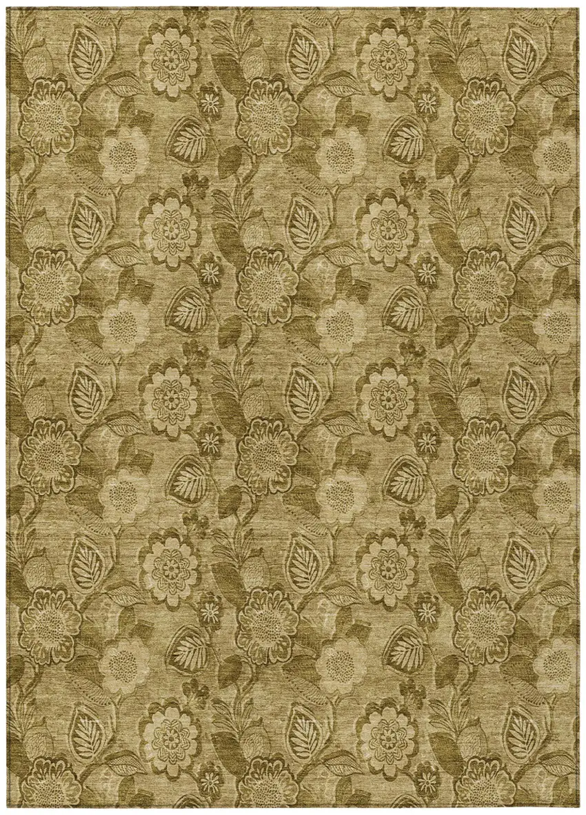 Brown And Beige Floral Washable Indoor Outdoor Area Rug Photo 1