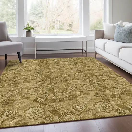 Brown And Beige Floral Washable Indoor Outdoor Area Rug Photo 7