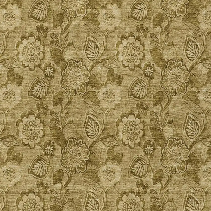 Brown And Beige Floral Washable Indoor Outdoor Area Rug Photo 4